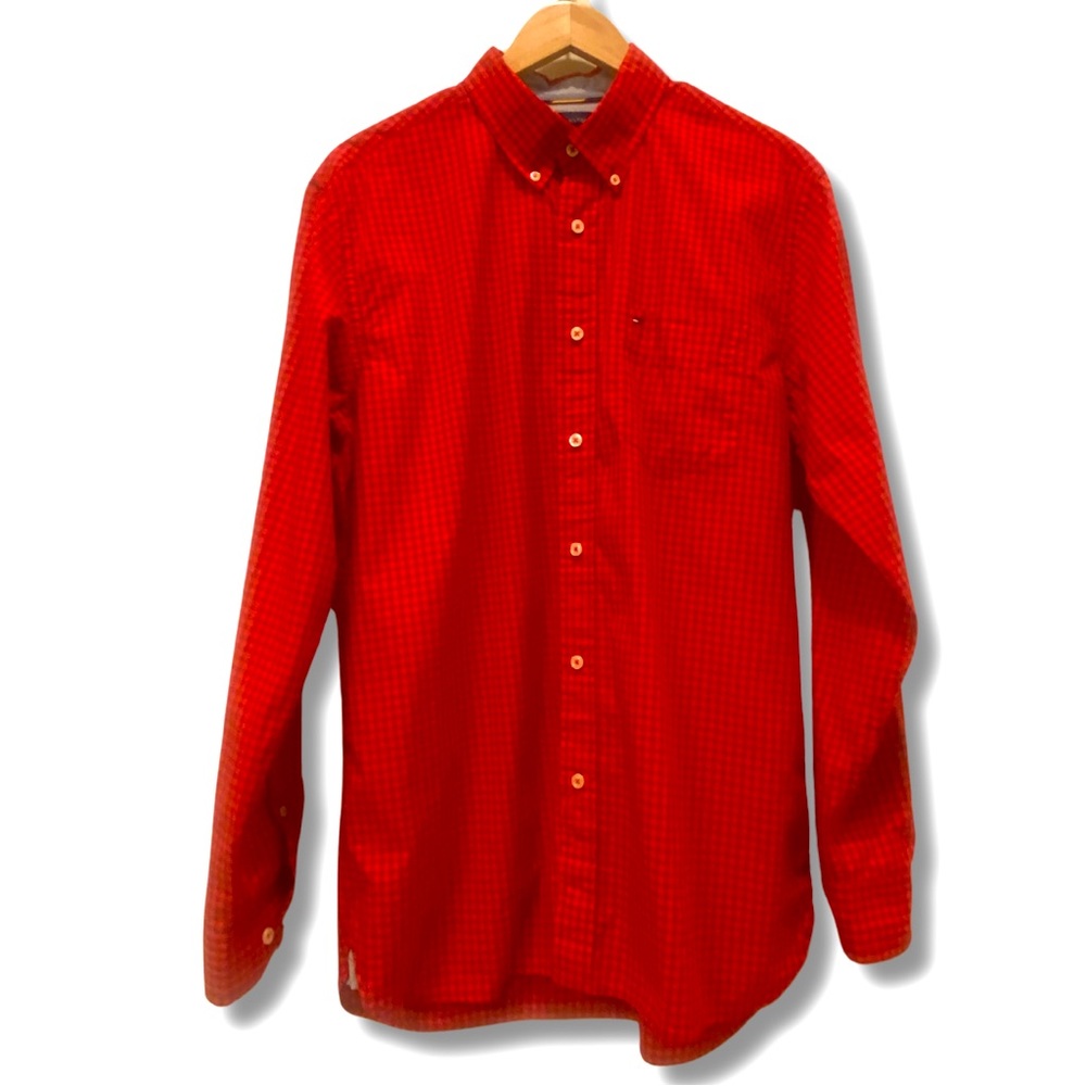 Tommy Hilfiger Red block men’s button down shirt.